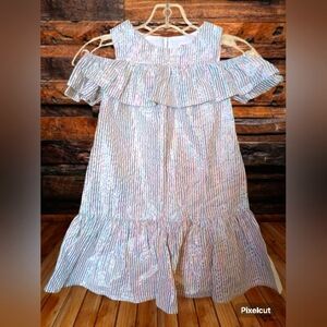 Cat & Jack Gold, Silver, Iridescent Blue Sparkly Striped Sleeveless dress Girl 6